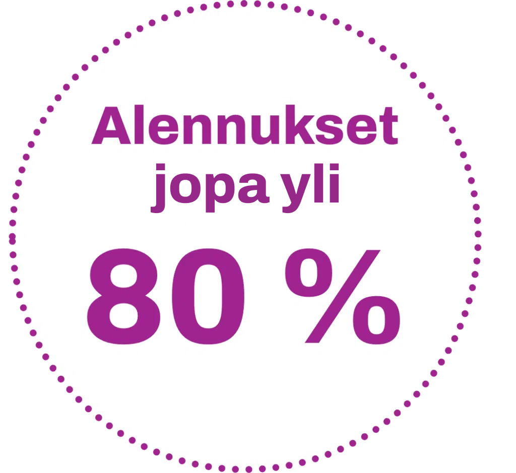 alennukset jopa yli 80 %